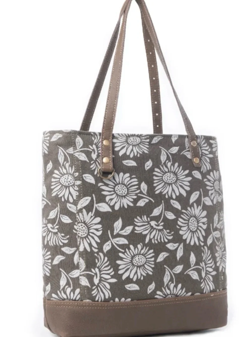 Myra Bag Brown and White Floral Canvas Tote
